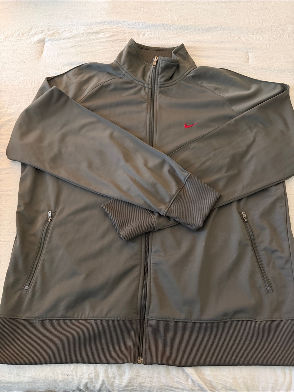 Nike Women's Gray Full-Zip Track Jacket with Red Swoosh